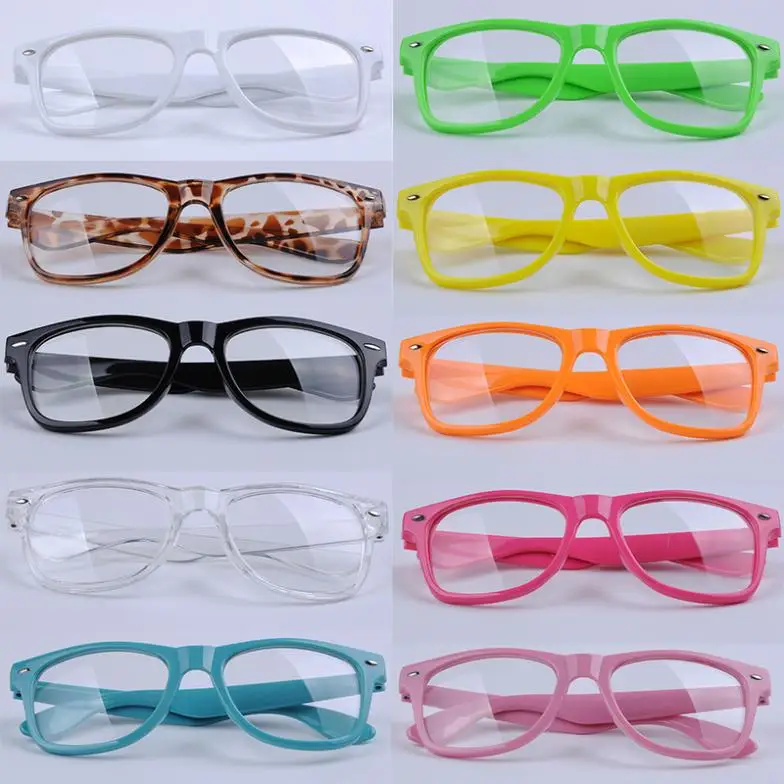 

promotion Fashion Candy Color Glasses Unisex Clear Lens Nerd Geek Glasses men women decor eyewear 10 Colors