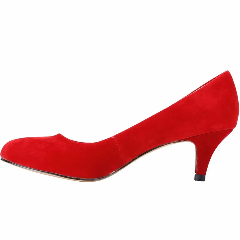 

LOSLANDIFEN Women Flock Shallow Pumps 5CM Med Heels Low-cut Slip-on Shoes Sexy Bridal Pumps Plus Size 35-42