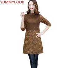 Осень зима средней длины раздел половина-Высокий воротник плюс бархат толстый длинный рукав футболка женская кружевная нижняя рубашка A515