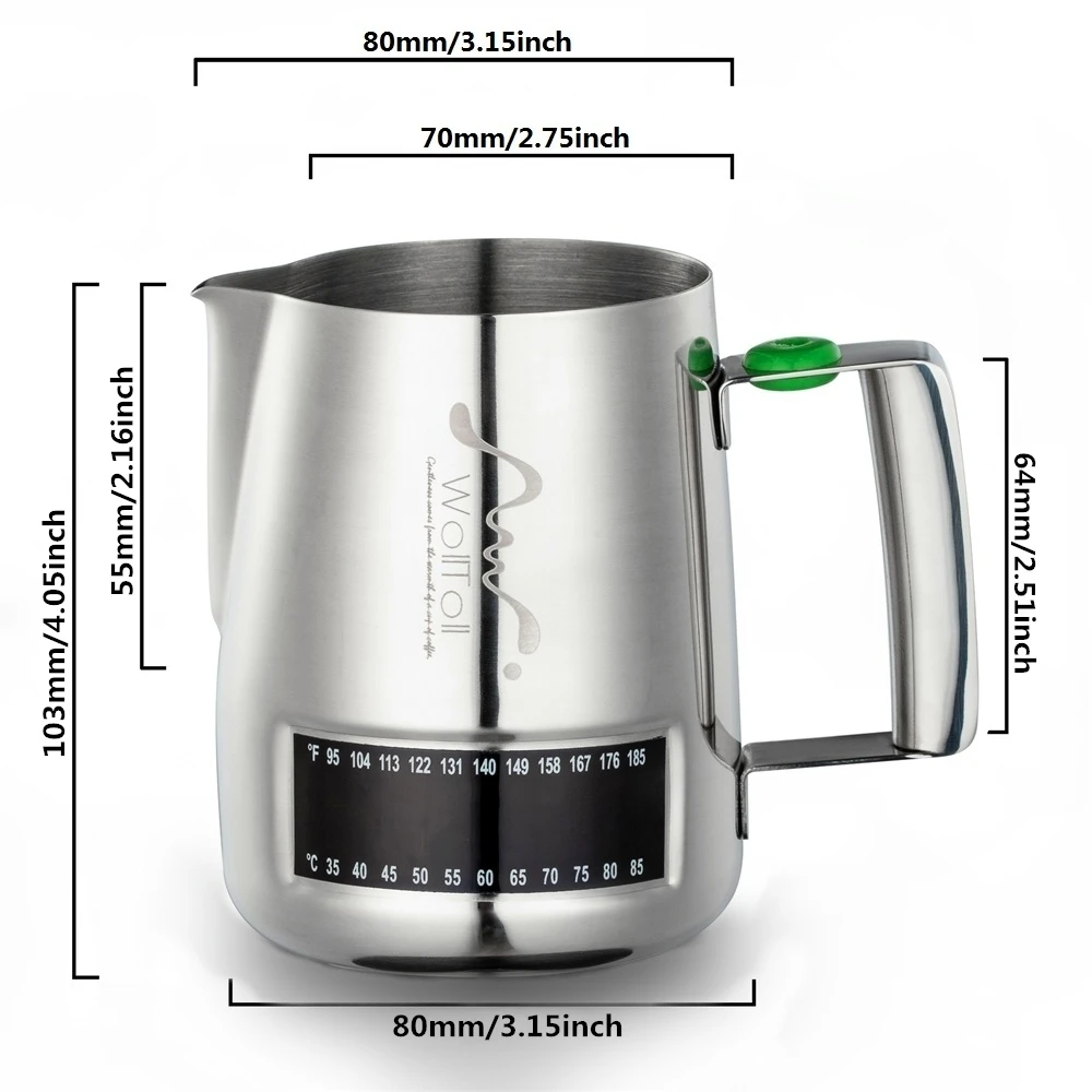 Кувшин для вспенивания молока с Встроенный термометр, объемом 16 унций/480 мл Нержавеющая сталь молока Кофе капучино латте бариста кувшин