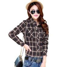 2018 Autumn Winter Ladies Female Casual Cotton Lapel Long-Sleeve Plaid Shirt Women Slim Outerwear Blouse Tops Clothing