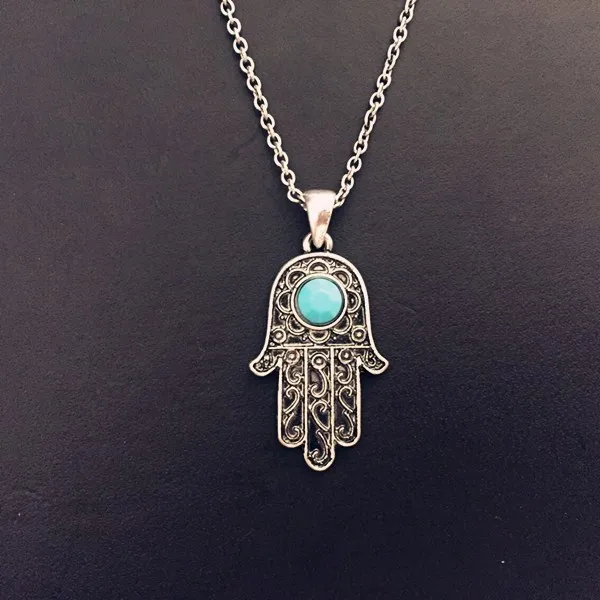 New Fashion Gold Silver Turkey Blue Eye Hamsa Hand Fatima Palm Necklac For Women Jewelry Wholesale Good Luck Chain Necklace