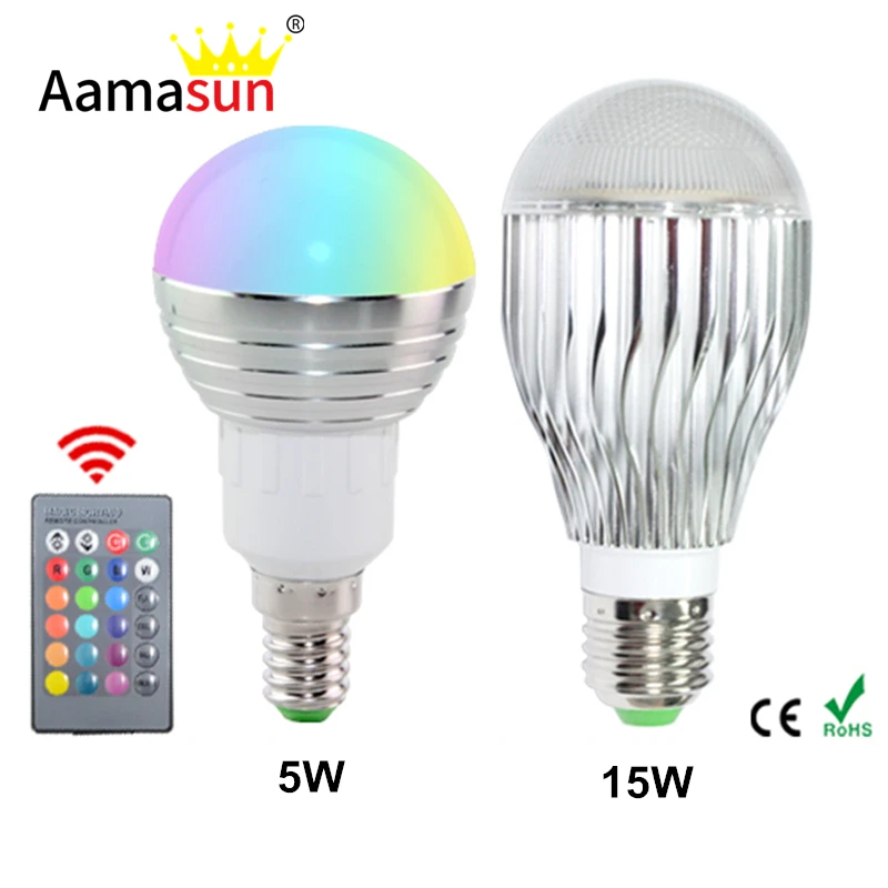 Holiday rgb lamp E27 E14 LED RGB Bulb light AC85V 265V 5W 9W 15W LED