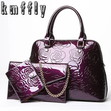 KMFFLY Marca 3 Unids/set Compuesto Bolsos de Las Mujeres Famosos Bolsos de Hombro de Las Señoras Bolsos de Cuero Repujado Bolsos de Las Mujeres del Estilo Chino