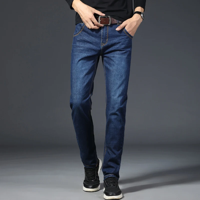 2019 New Mens Straight Trousers Solid Casual Jeans Male Slim Thin Pants Zipper Pocket Design Plus Size 