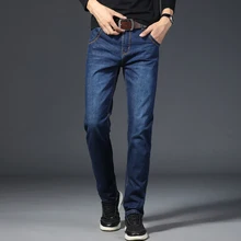 2019 New Mens Straight Trousers Solid Casual Jeans Male Slim Thin Pants Zipper Pocket Design Plus Size 