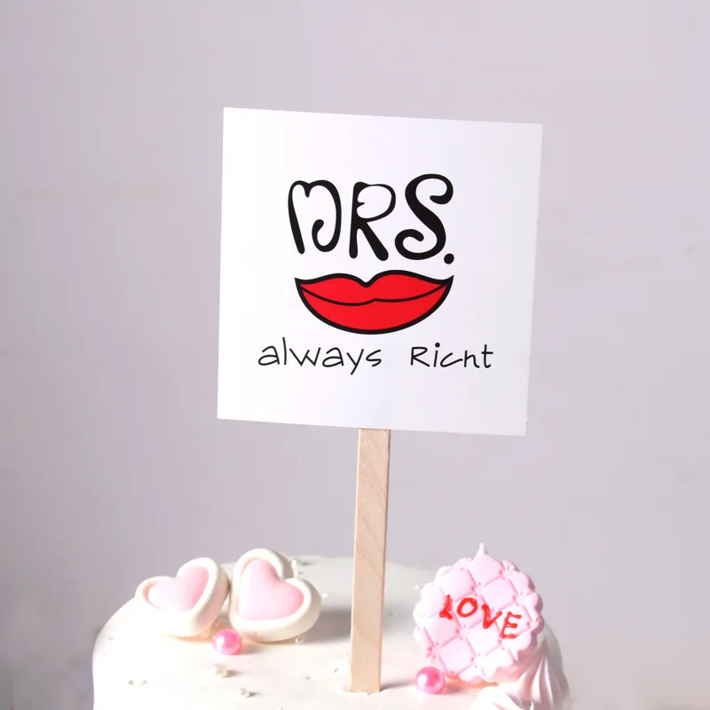 

2019 new design MRS RIGHT sweet wedding couple cake flag troppers happy birthday cake flag dessert DIY decoration