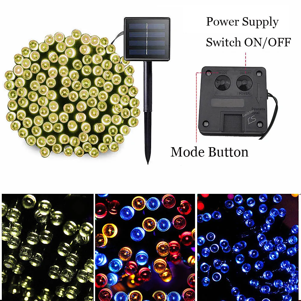 Cordas de Fadas Lâmpada de Energia Água ao ar Guirlanda de Natal para o Jardim 12 100led e 22 m 200 Led Solar Luzes Solar à Prova d' Livre Decoração 2 corda ao ar livre luz solar para
