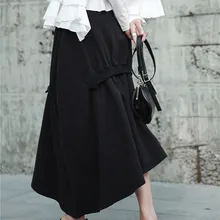 Cakucool, Новая женская юбка, осенняя, повседневная, асимметричная, миди, длинная, юбки, японский дизайнер, минимальная готическая Черная юбка, хлопок, лен