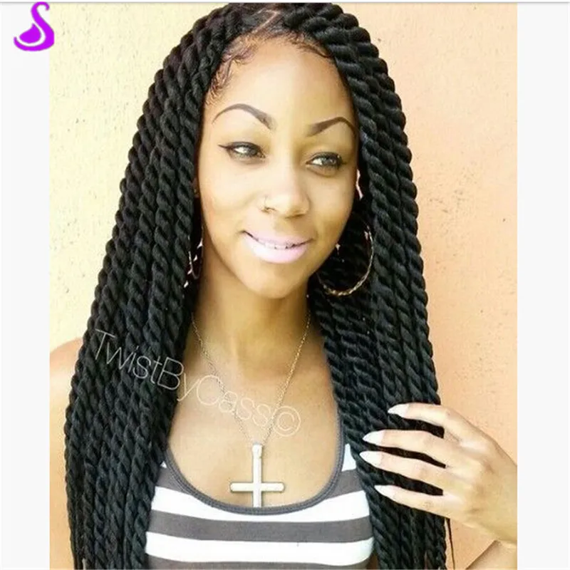 New Arrival Twist Braided Wig Lace Front Synthetic Black Color