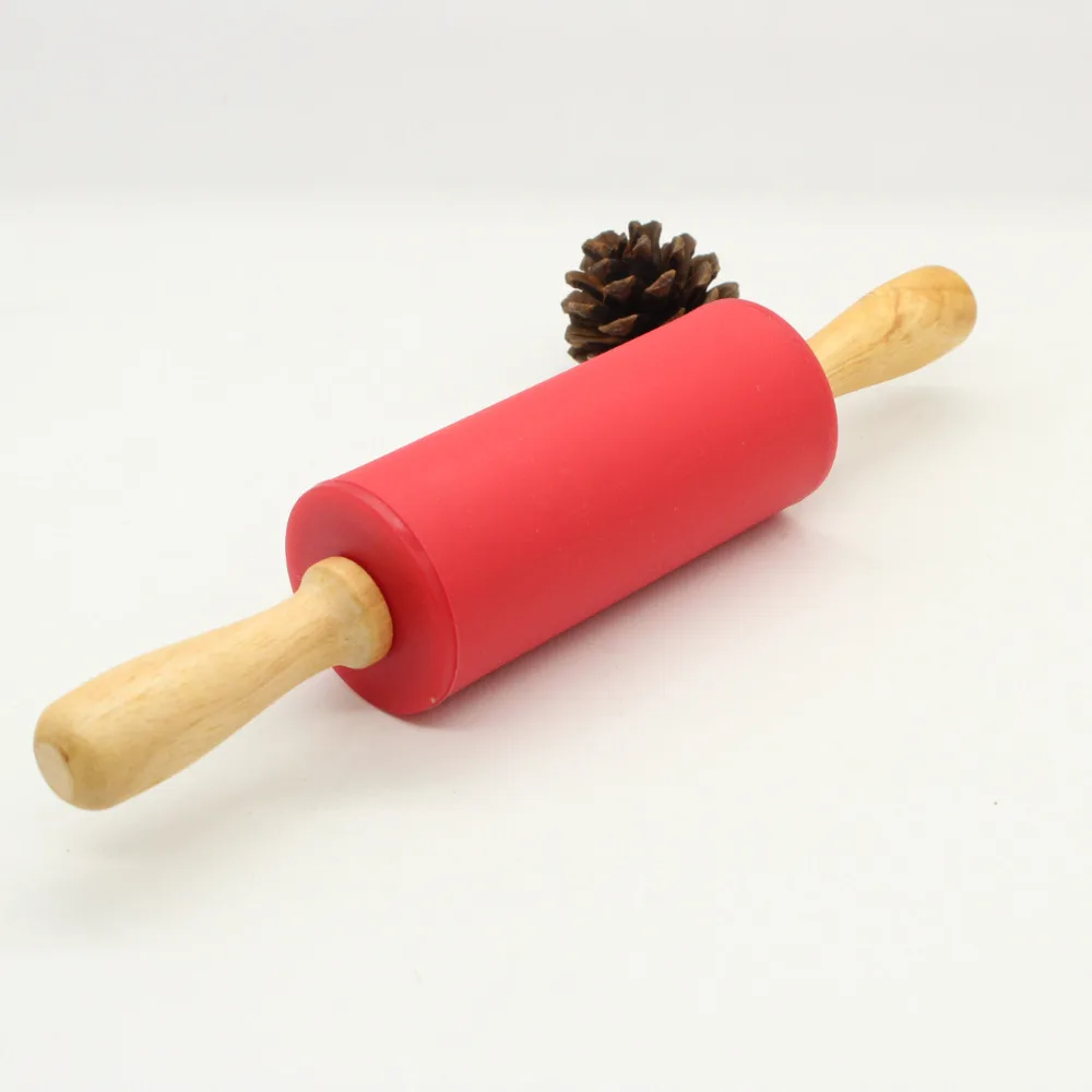 Rolling Pin Wood Grip Fondant Pastry For Kids Baking Tool Non stick