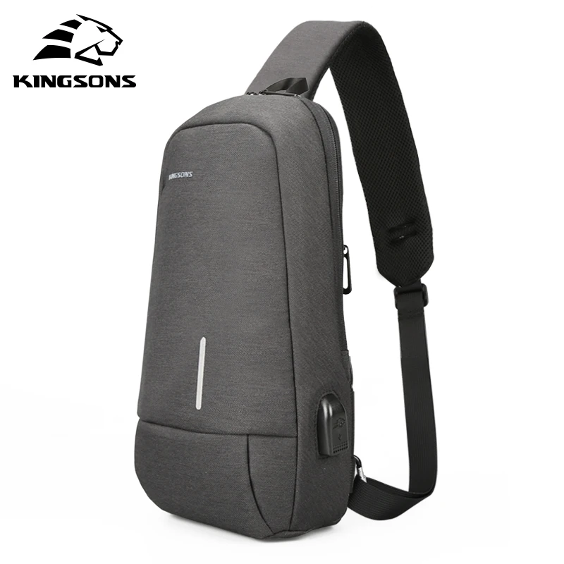 

Kingsons New Arrival Casual Man Sling Canvas Chest Bag Multifunctional Small Male Crossbody Bag Fashion Shoulder Bags USB Charge
