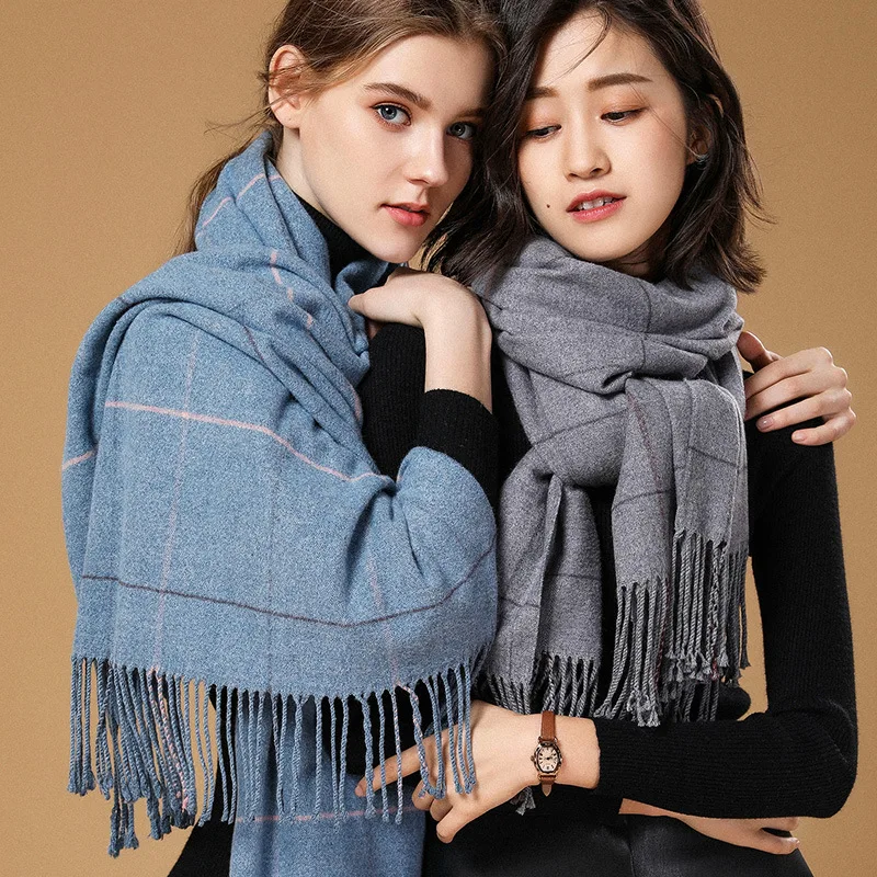 

2019 Autumn Winter Female Wool Plaid Scarf Women Cashmere Scarves Wide Lattices Long Shawl Wrap Blanket Warm Tippet Drop Ship