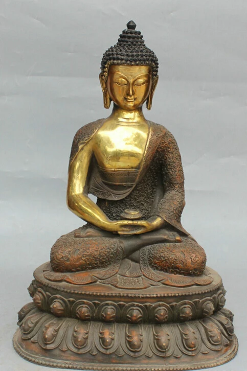 

USPS to USA S2149 19" Tibet Buddhism Bronze Gold Seat Shakyamuni Amitabha Buddha Robe Bowl Statue (B0328)