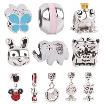 

Couqcy Elephant Butterfly Rabbit Mickey Boy Pendant With Blue Silver Color Beads Charms Fit Pandora Bracelets Necklace Jewelry