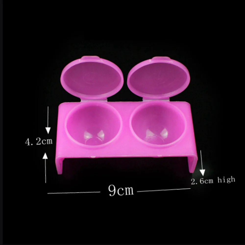 DIY Manicure Tools Crystal Cup Nail Art Dual Pigment Holder for Nail Brush Powder Rhinestones Liquid Container Box - Цвет: Розовый