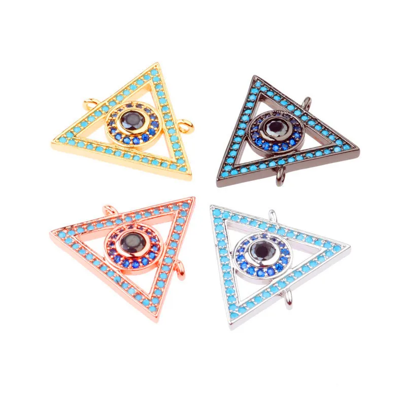 

New Charm Eye Black Blue CZ Zirconia 4 Metal Color Connector for Diy Bracelet Necklace Natural Stone Material Jewelry Making