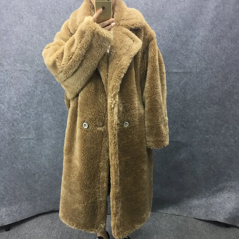 women real fur coat sheep loose big style female 2018 new winter warm thick natural lamb sheep fur outwear luxury brand fur coat