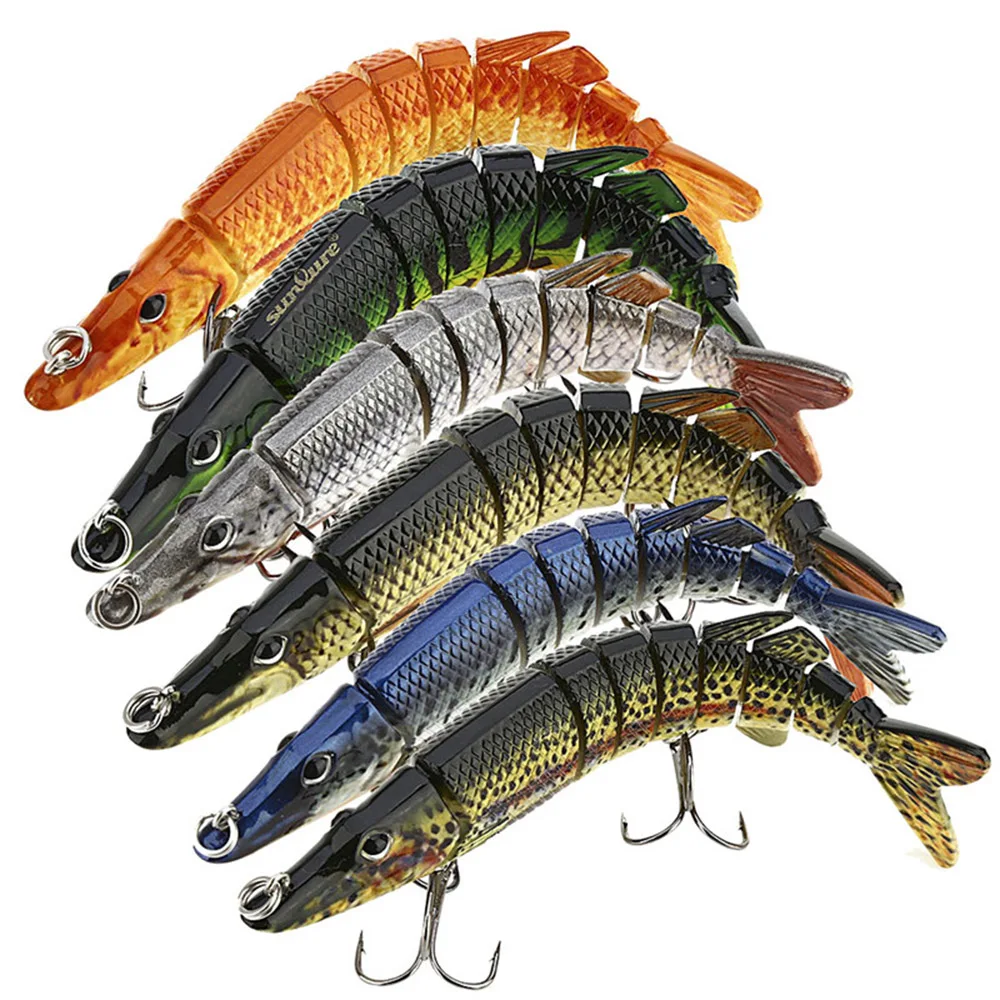  12.8cm/21g Outdoor Artificial Fishing Lure Bait 3D Eyes 9 Segments Fish Lures 2 Hooks Sea Fishing S
