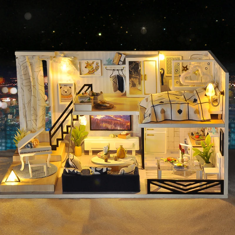 Doll House Wooden Furniture Diy House Miniature Box Puzzle Assemble 3d Miniaturas Dollhouse Kits Toys For Children Birthday Gift