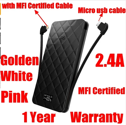 iWalk 10000mah POWER BANK 10000 mah Powerbank Slim 2.4A for iPhone 7 6S 6 5S Samsung with MFI and Micro usb cable Universal