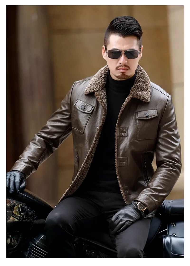 Новая M-4XL осень зима мужская бархатная Толстая Повседневная куртка из натуральной кожи модная овечья кожаная куртка размера плюс пальто YH212