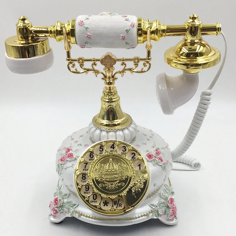 

Antique Metal Rotation Dialing Landline Phone With Flower ABS Handle For Office Phone Home Telefono Fijo