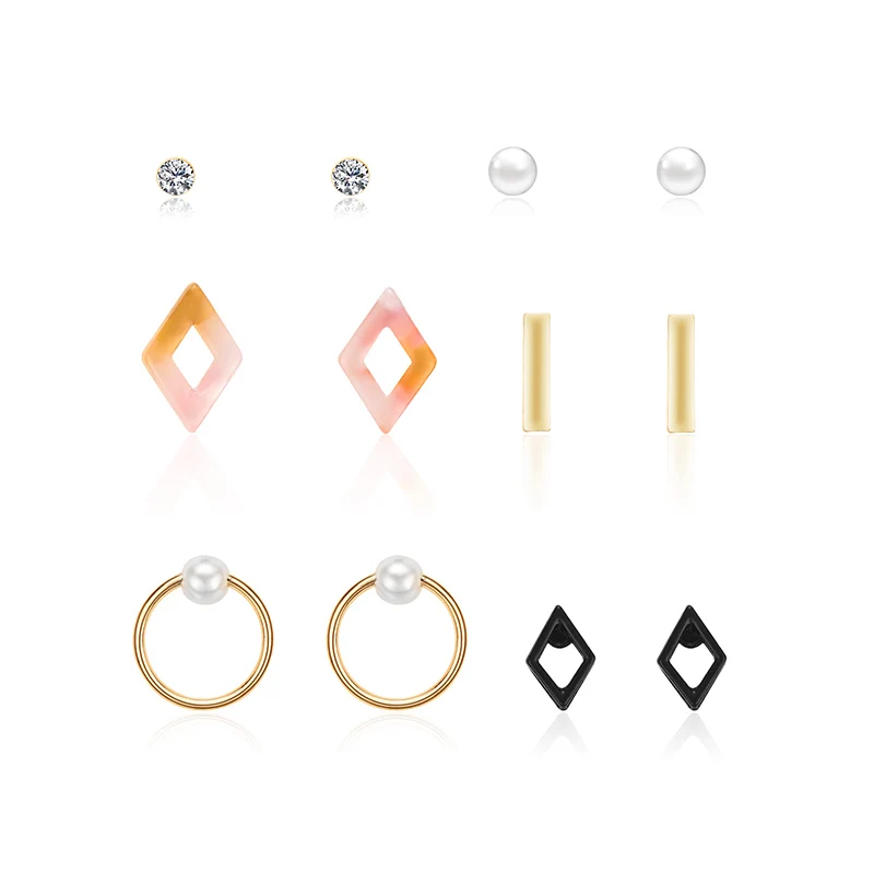 

Transmit love 6pc/lot Earrings sets for woman fashion Pearl Zircon Metal Stud Earring Sets Party Valentine Jewelry birthday gift