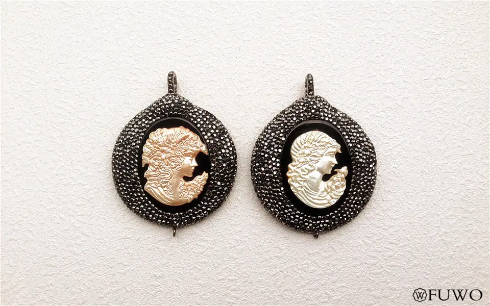 Pave Rhinestone Bead Virgin Mary Shell Pendant 7