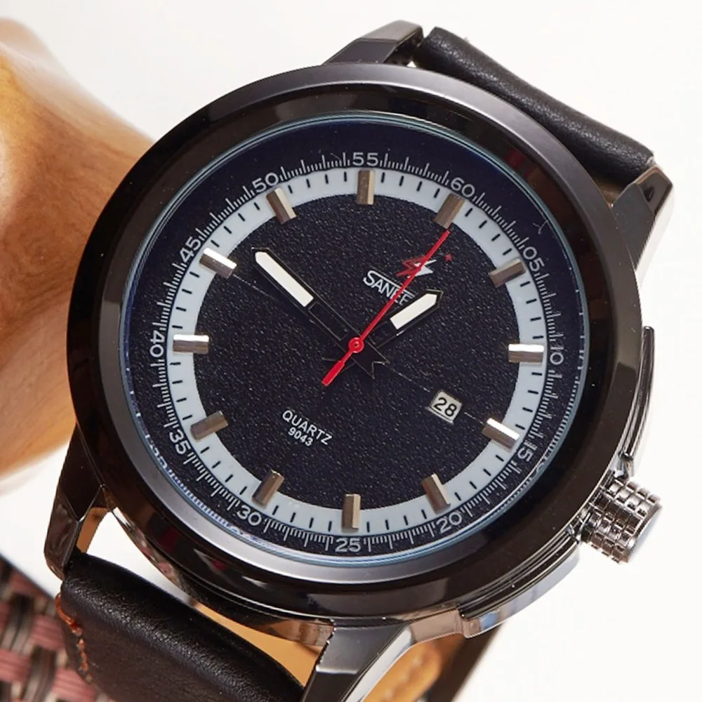 

SANEESI Casual and Sports Men Quartz Watches Japanese Movement and Leather Band 30 Meters Waterproof 9043