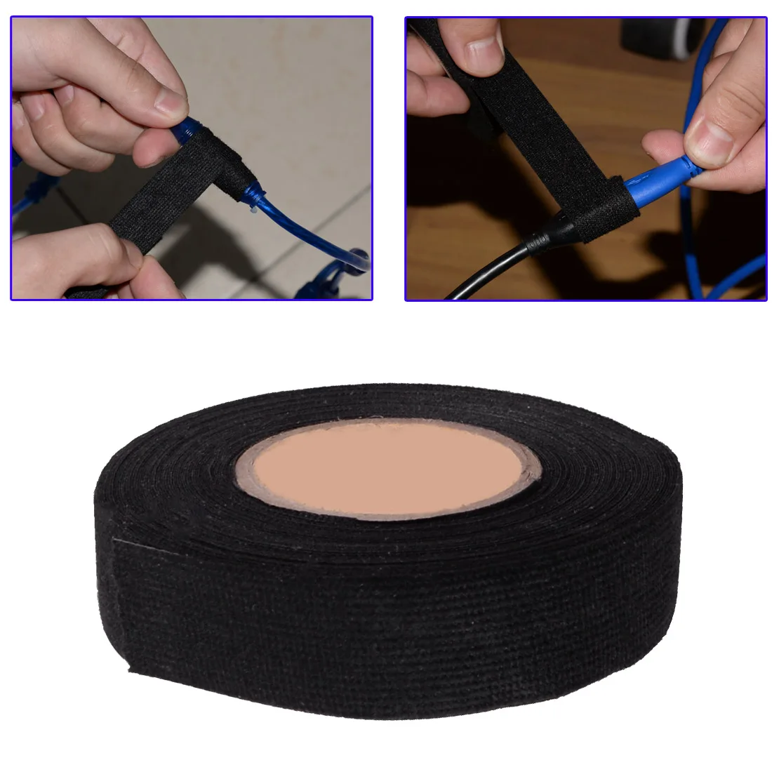 DWCX New Car Black 19mm 15M Wiring Harness Velvet Cloth Fabric Adhesive Tape Non woven Fabrics