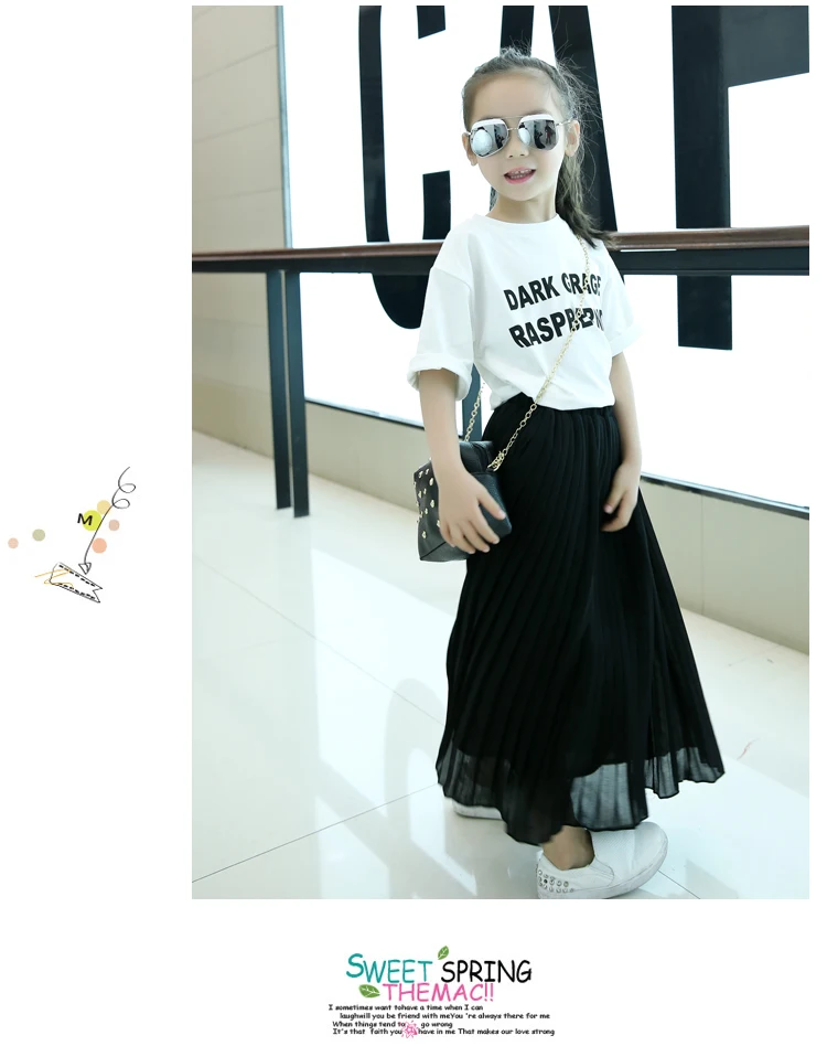 Meninas Saia Longa Crianças Roupas Rosa Preto Plissado Saias Adolescentes Verão 8 9 10 11 12 13 14 Anos Mãe Mod. 254548 8 Mamãe e Bebê