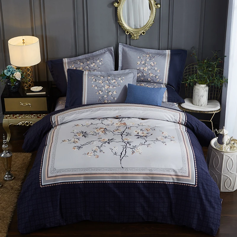 

Fashion style plants print bedding sets Queen King size 100% cotton duvet cover bedsheet pillowcase linen bedcover set