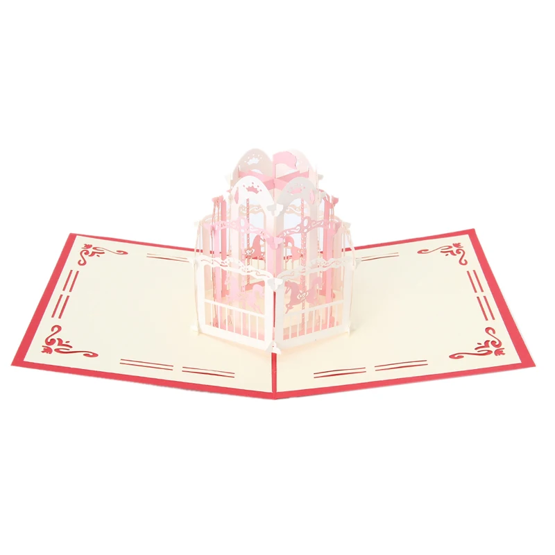Винтажные 3D всплывающие бумажные поздравительные открытки с лазером дизайн карусели открытки на день рождения DIY Киригами Пригласительные открытки - Цвет: Розовый