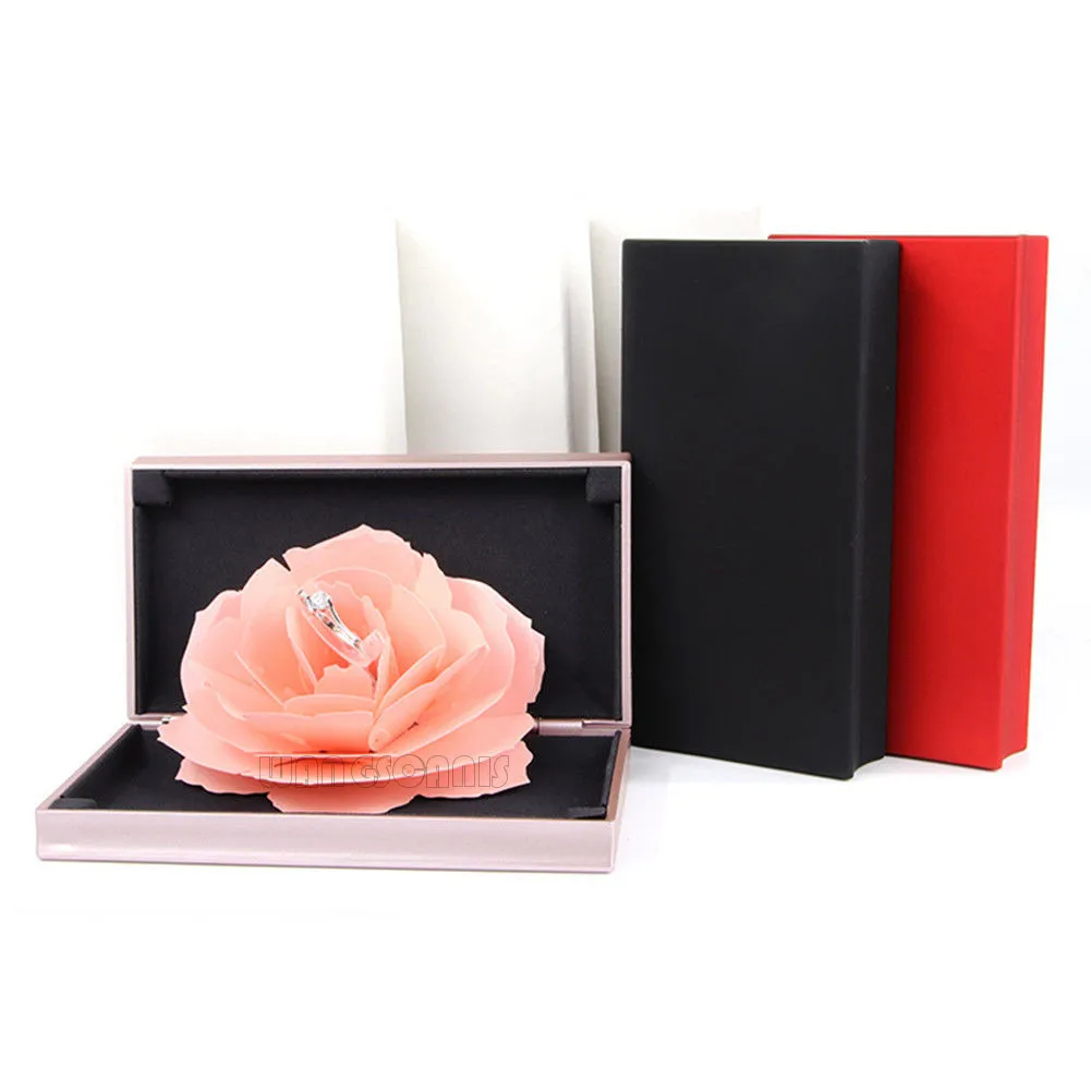 3D Pop Up Rose Ring Box Wedding Engagement Jewelry Storage Holder Case Bump