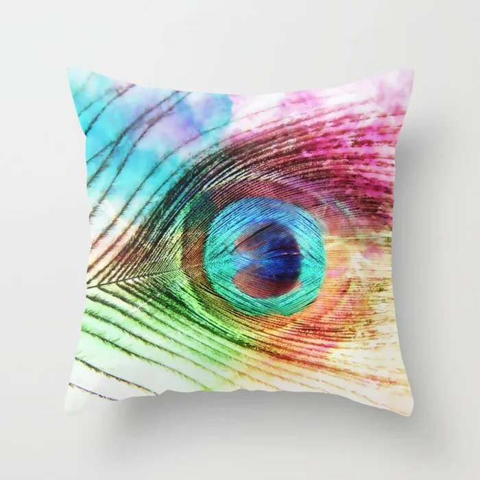 Красочная полиэфирная наволочка с изображением перьев павлина перо декоративная наволочка для подушки диван/Автомобильная подушка - Цвет: DRD42-10