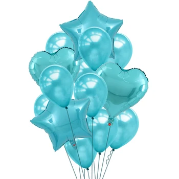 

14pcs/lot 18 inch Tiffany blue heart star 12 inch pearl Latex balloons wedding birthday party decor inflatable air ball Supply