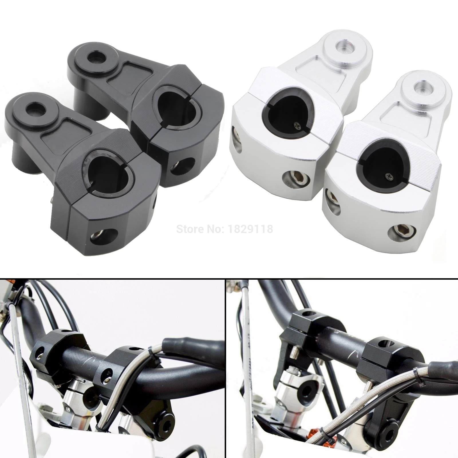 

CNC HandleBar Fat Bar Mount Clamp Risers Adaptor 7/8" 22mm 1-1/8" 28mm Motorcycle Silver for yamaha honda kawasaki