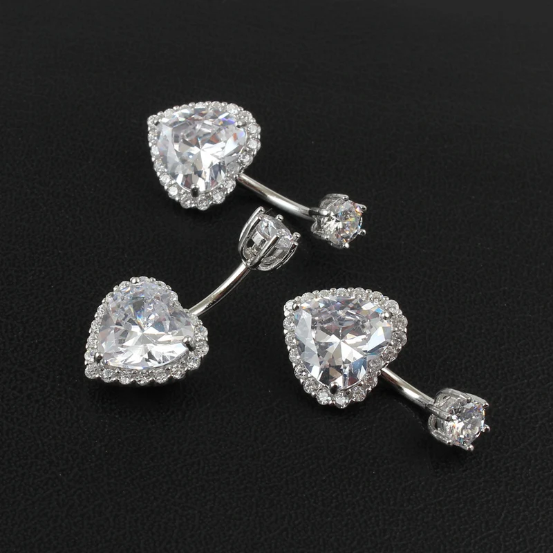 Real 925 sterling silver belly button ring women fine jewelry heart body piercing jewelry S925 6 8 10 mm navel bar zircon stones-4