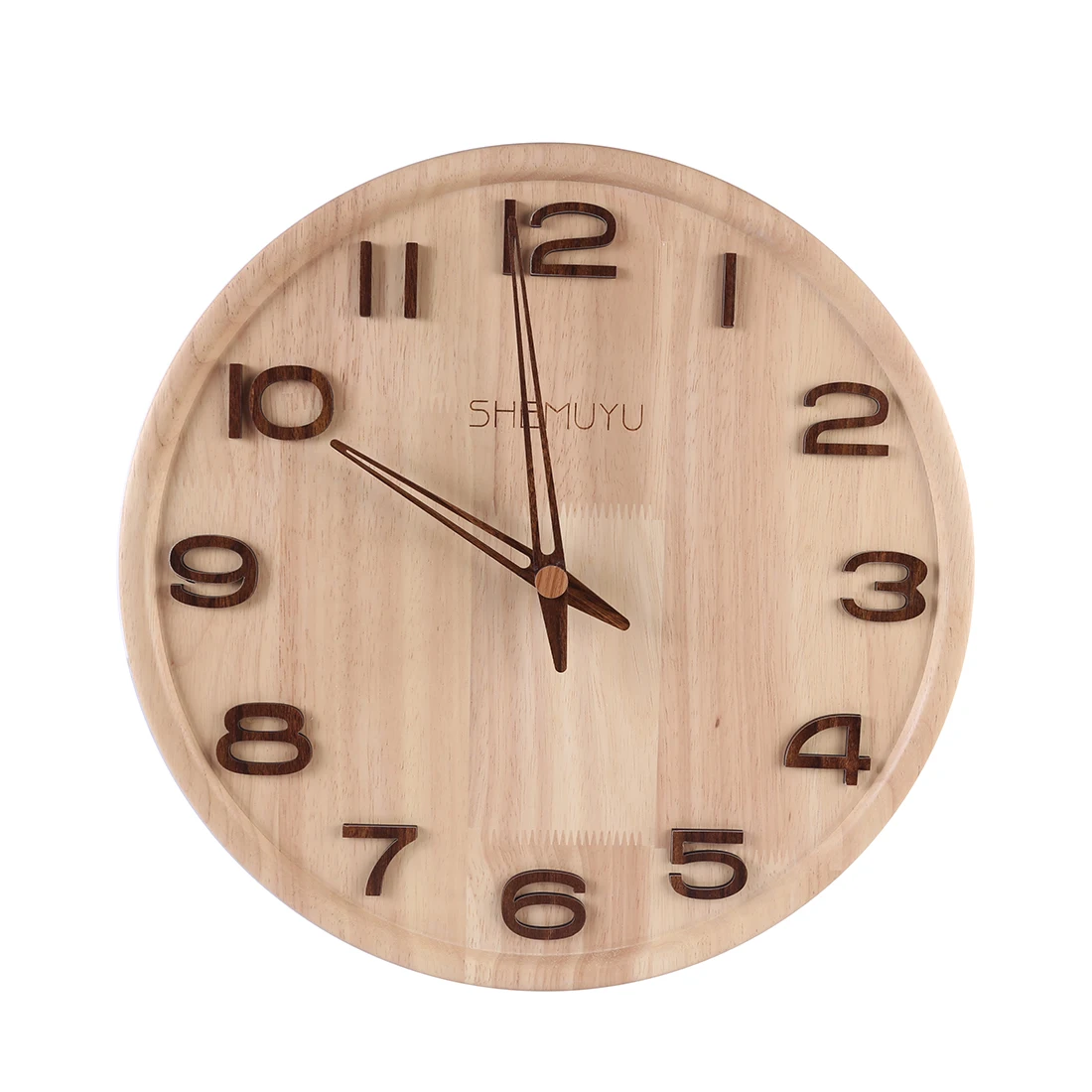 

14 Inches Round Log Numbers Type Nordic Mute Wall Clock Creative Solid Wood Table Desk Clock Office Home Decor - Burlywood