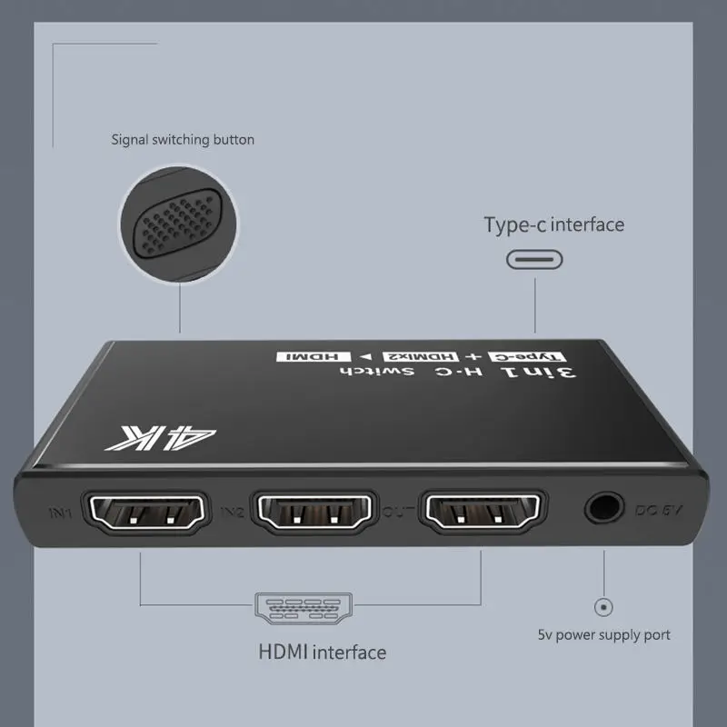 Тип C вход мини Hdmi переключатель усилителя, 1 порт USB C и 3 порта Hdmi 4K x 2K коммутатор разветвитель Box Ultra HD для Macbook_Pro DVD