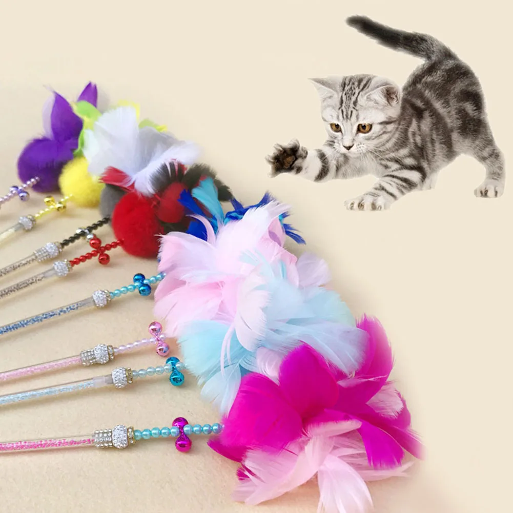 

Newly Funny Cat Teaser Toy with Bell Feather Wand Stick Pet Kitten Play Interactive Toys
