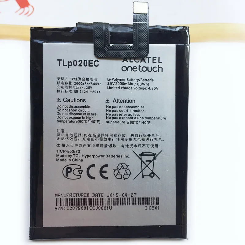 

100% New High Quality TLp020EC 2000mAh Battery For Alcatel One Touch POP UP 6044D TLp020EC Battery