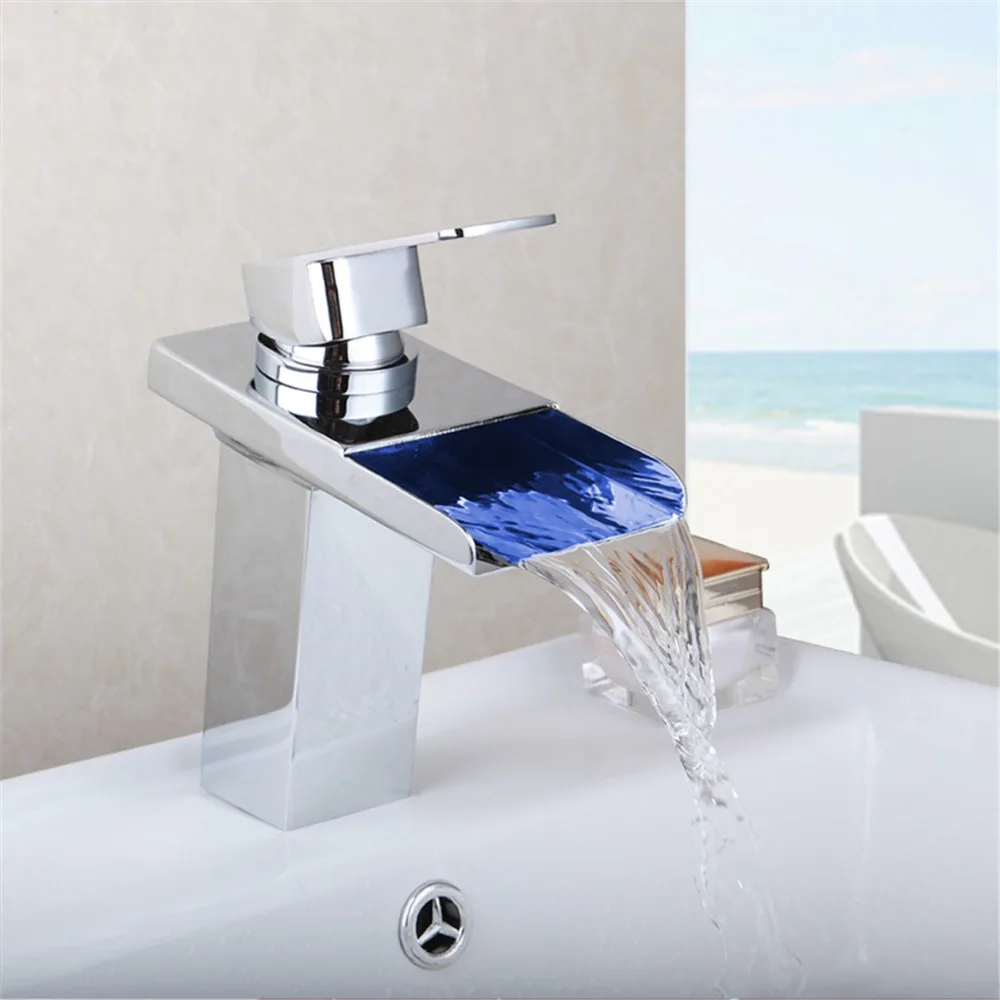 

LED Sumptuous and Reasonable in Price Waterfall Basin Faucet Chrome Polished Single Hole Single Handle Excellent Basin Faucet