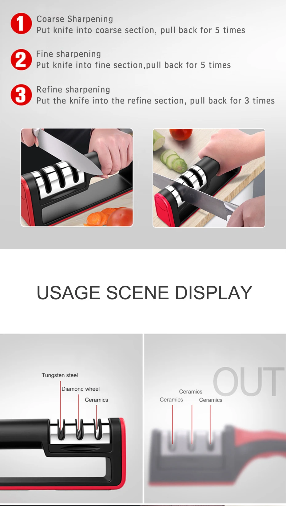 Stainless Steel Professional Knife Sharpener With Diamond Sharpening Stone