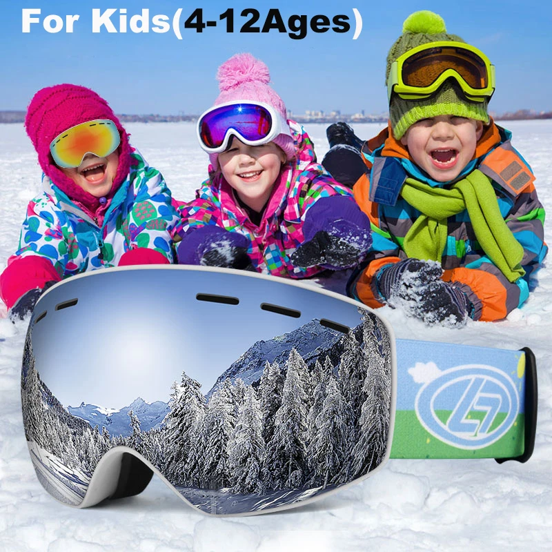 4 12Ages kids Ski glasses Snowboard UV400 anti fog child Skiing goggles
