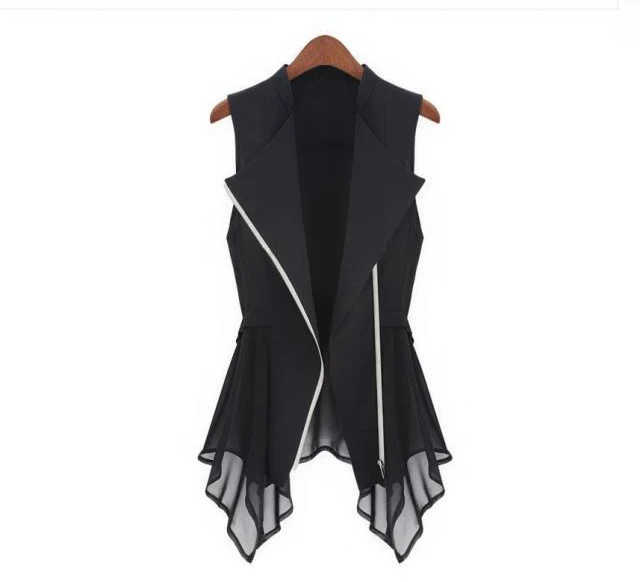 2017 Spring - Summer jacket chiffon Jackets Women Slim Long jacket European brands sleeveless waist-coat Maga Women S- XXXL