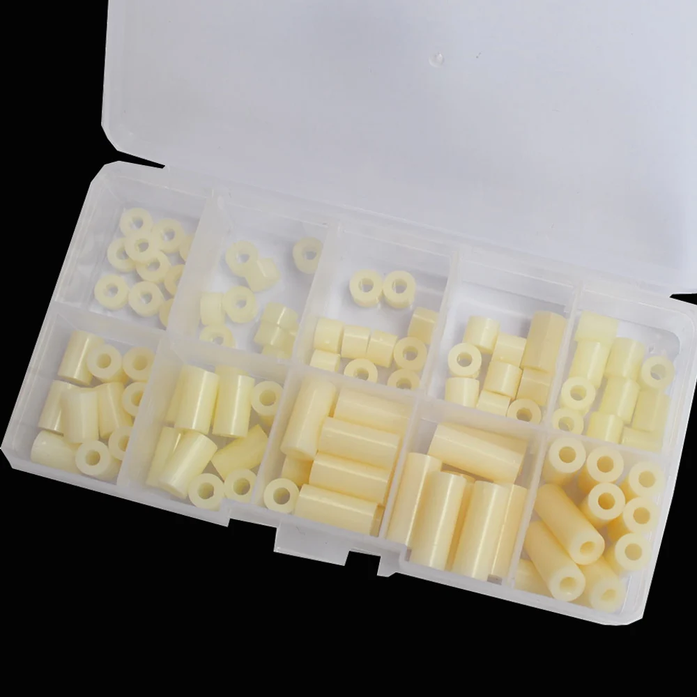 

White Nylon Plastic Rround PCB Board Spacer Standoff Non-Threaded Hollow Washer Bolt Screw M3 ABS Set Assortment Kit