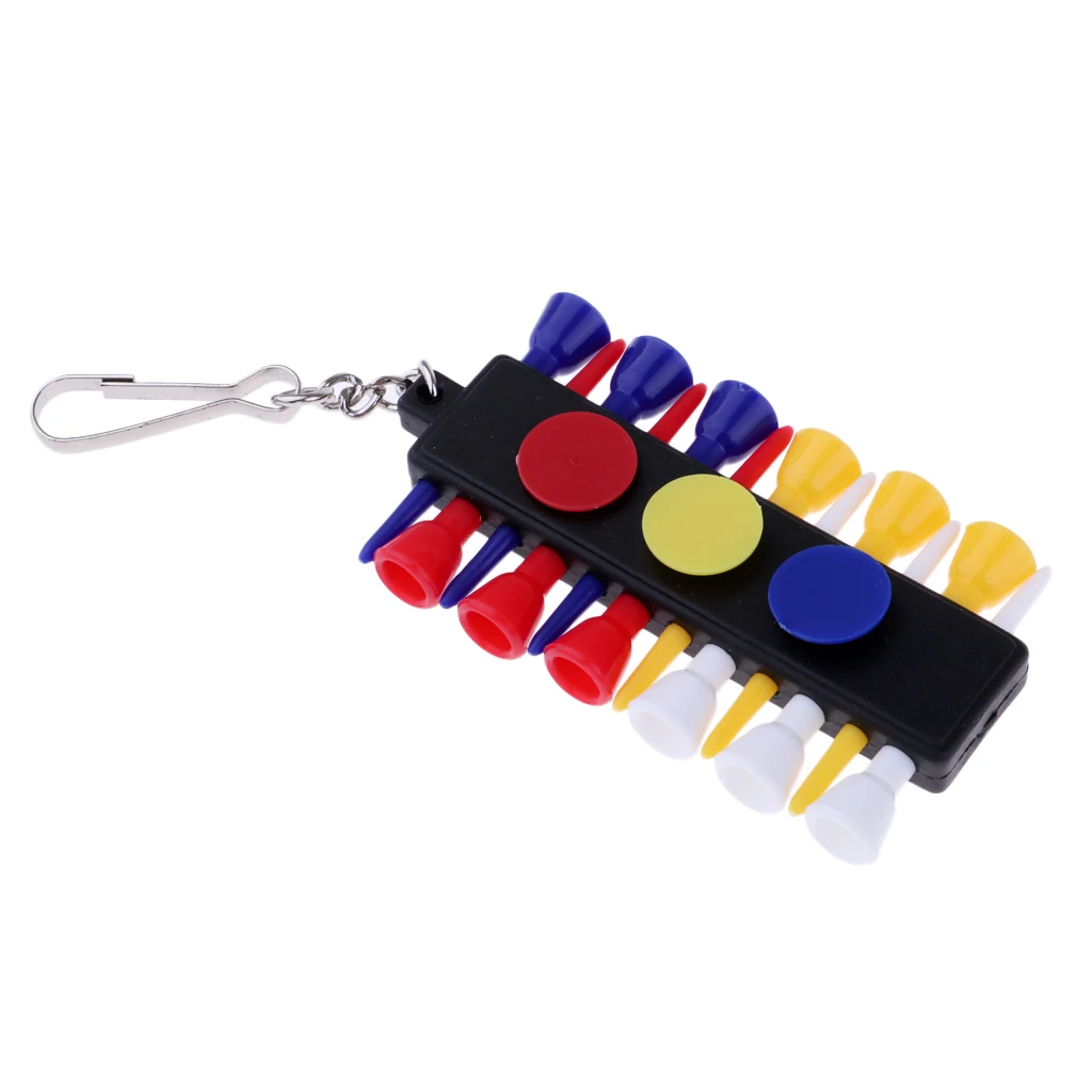 Portable Golf Tee Holder Caddy Keeper 12 Tees & 3 Ball Markers Set with Keychain Keyring Golf Accessory