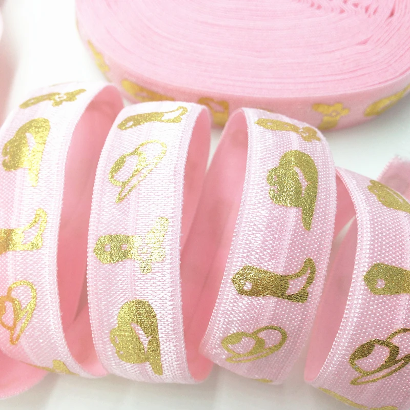 10Yards 5/8" Cowboy Boot Hat Print 5 Colors Fold Over Elastic FOE Ribbon for Hair Tie DIY Headwear Hair Accessory